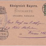 Bayern - 5 Pfg. Rauten Ganzsache/A-Teil Alzey - Worms 1895