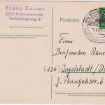 BRD - (22b) Bodenheim ü. Mainz Poststelle I Handwerbestempel Ganzsache 1961