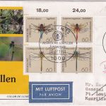 BRD - 4x60 Pfg. Libellen Bogenecke Schmuck-FDC Luftpostbrief n. MAURITIUS 1991