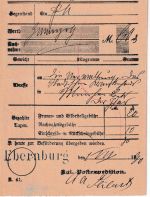 Bayern - Ebernburg blauer L1 Post-Aufgabeschein f. Postanweisung n. München 1880