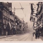 Saarland - Saarbrücken AH-Straße mit "Fest"-Beflaggung sw-Foto-AK gelaufen 1935