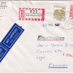 BRD - 300+80 Pfg. B&S Luftpost-Einschreibebrief n. EQUADOR Braunschweig 1986