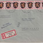 FZ/Allg. - 7x12 Pfg. Wappen Einschreibebrief Frankenthal - Dresden 26.3.46