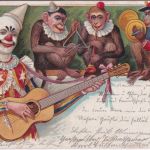 Jux/Comic - Clown u. musizierende Affen farb. AK gelaufen Neuulm 1901