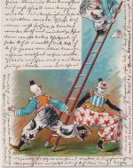 Jux/Comic - Clowns u. Leiter Zirkus farb. Roick-AK gelaufen Wien 1899