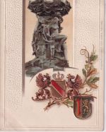 Baden-Württemberg - Mannheim Schlossbrunnen farb. Wappen-Präge-AK gelaufen 1906