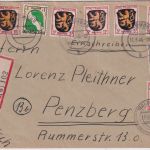 FZ/Allg. - 30 Pfg. Wappen u.a. Einschreibebrief Waldmohr - Penzberg 1946