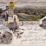 Rheinl.Pfalz - Jettenbach Gasthaus Schulen etc farb. Mehrbildlitho gelaufen 1904
