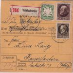 Bayern - 1 M. Ludwig + 5 Pfg. Wappen u.a. Wertpaketkarte Thaleischweiler 1920