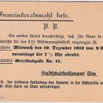 Württemberg - 3 Pfg Ganzsache priv. Zudruck/Gemeinderatswahl Ulm 1913
