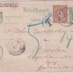 Niederl. Indien - 5 C. Ziffer Ganzsache+Zusatz L1 Soekoredjo - Breslau 1889