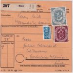 BRD - 50+25 Pfg. Posthorn Paketkarte Rück ü. Obernburg - Gochsheim 1953