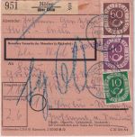 BRD - 60+40+10 Pfg Posthorn Paketkarte Höfer ü. Celle - Berlin/POSTLAGERND 1952
