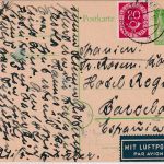 Bizone - 10 Pfg. Bauten Ganzsache+20 Pfg. Posthorn Luftpostkarte n. SPANIEN 1951