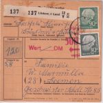 BRD - Brünckendorf ü. Lüchow apt. Landpost-Ra2 Paketkarte n. Bremen 1962