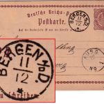 DR - Bergen a/d D. 11/12 Fingerhut-K1 1/2 Gr. Brustschild Ganzsache 1874