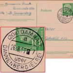 BRD - (20) Damnatz ü. Danneberg (Elbe) Poststelle I Ganzsache n. Eichstätt 1957