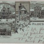 Niedersachsen - Hildesheim Bahnhof etc. Mehrbild-Winter-Mondscheinlitho 1901