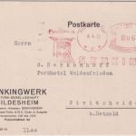 DR - Hildesheim 1933 6 Pfg. Komusina-AFS Fa. Senking Karte n. Pivitsheide