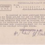 DR - Hildesheim 1933 6 Pfg. Komusina-AFS Fa. Senking Karte n. Pivitsheide