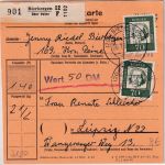 BRD - Bierbergen ü. Peine Poststelle I Paketkarte n. Leipzig 1962