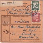 BRD - Vöhrum ü. Peine Poststelle I Paketkarte n. Nürnberg 1962