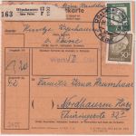 BRD - Wipshausen ü. Peine Poststelle I Paketkarte n. Nordhausen 1962