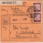 BRD - Edemissen ü. Peine Poststelle I Paketkarte n. Schönebeck 1962