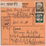BRD - Gadenstedt ü. Peine Poststelle I Paketkarte n. Drohndorf 1962