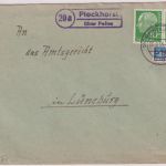 BRD - (20a) Plockhorst ü. Peine Landpoststelle-Ra2 Brief n. Lüneburg 1954