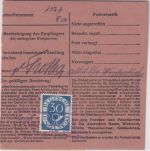 BRD - 30 Pfg. Posthorn Aushändigungsgebühr a. unfreier Nachnahme-Paketkarte 1953