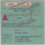 BRD - 20+10 Pfg Posthorn Aushändigungsgebühr Nachnahme-Paketkarte Hemer 1953