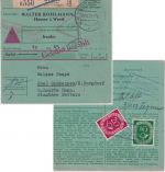 BRD - 20+10 Pfg Posthorn Aushändigungsgebühr Nachnahme-Paketkarte Hemer 1953