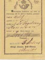 Hannover - Münder blauer L1 gelber Aufgabeschein f. Fahrpostsendung 1861