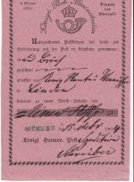 Hannover - Münder grünlich-blauer L1 rosa Aufgabeschein f. Fahrpostsendung 1854