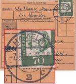 BRD - Hameln 2 alter Reichspost-Stpl. Paketkarte n. Frankenfeld 7.8.62