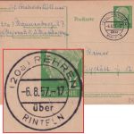 BRD - (20a) Rehren ü. Rinteln Poststelle I Ganzsache n. Eichstätt 1957