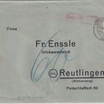 BRD - Essen 1952 Brief m. undeutlichem AFS n. Reutlingen - Nachporto !