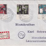 BRD - 40 Pfg. Wofa/Kohlebergbau u.a. Einschreibebrief Lampertsheim Mannheim 1958