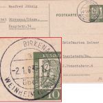 BRD - Birkenau ü. Weinheim apt. Poststelle I Ganzsache n. Ingolstadt 1963