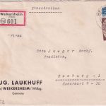BRD - 60 Pfg. Posthorn Einschreibebrief Weikersheim - Hamburg 1952