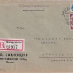BRD - 60 Pfg. Posthorn Einschreibebrief Weikersheim - Hamburg 1953