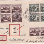 DR - 6 Pfg. WHW/Bauwerke 4er-Block/Eckrand m. FORMNUMMER Einschreibebrief 1940