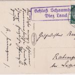 DR - Schloss Schaumburg Diez Land Landpost-Ra2 Karte n. Ratingen 1933