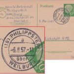 BRD - (16) Philippstein ü. Weilburg Poststelle I Ganzsache n. Eichstätt 1957