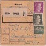 DR - Beuern (ü. Gießen) 19/5 43 alter kl. K1 Paketkarte ins Ober-Elsaß