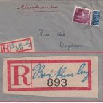 Bizone - Reckenbach ü. Butzbach Poststelle I Einschreibebrief n. Frankfurt 1949