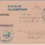 All.Bes. - Wetzlar 1.10.45 Gebühr bezahlt Brief v. 1.2.45 (!) n. Waldgirmes