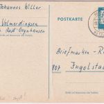 BRD - Hermannstein ü. Wetzlar apt. Poststelle I Ganzsache n. Ingolstadt 1963