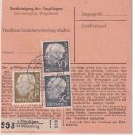 BRD - 2x50+70 Pfg. Heuss I + 2 Notopfer Paketkarte Mönchberg ü. Miltenberg 1954